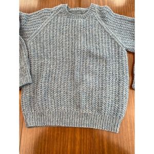 hand knit heather blue fisherman’s sweater